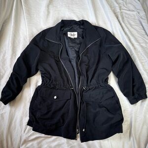 Vintage Mulberry Street Black Winter Jacket Size Large Drawstring Waist